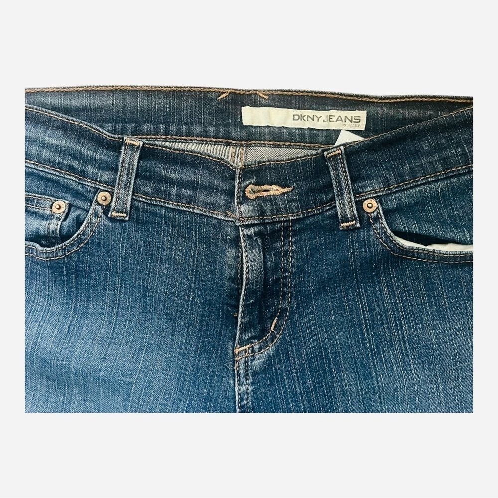 DKNY Ludlow denim blue jeans petites 12R 5 pocket design zipper button stretchy - Picture 10 of 16